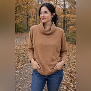 Reba Women’s Tan Long Sleeve Turtleneck Shirt